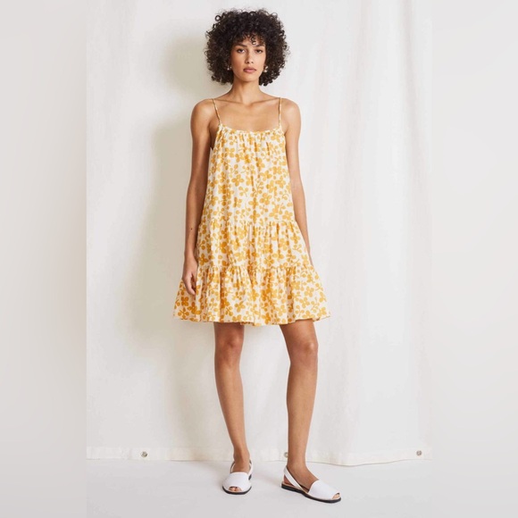 Apiece Apart Biba Mini Dress in Resist Floral Cream Size Medium Cotton Tie Slip - Picture 1 of 16